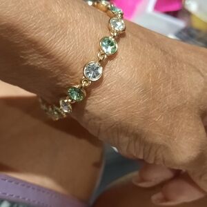 Genuine Authentic Swarovski Elements Gold Tennis bracelet Peridot & Clear Gift🎁